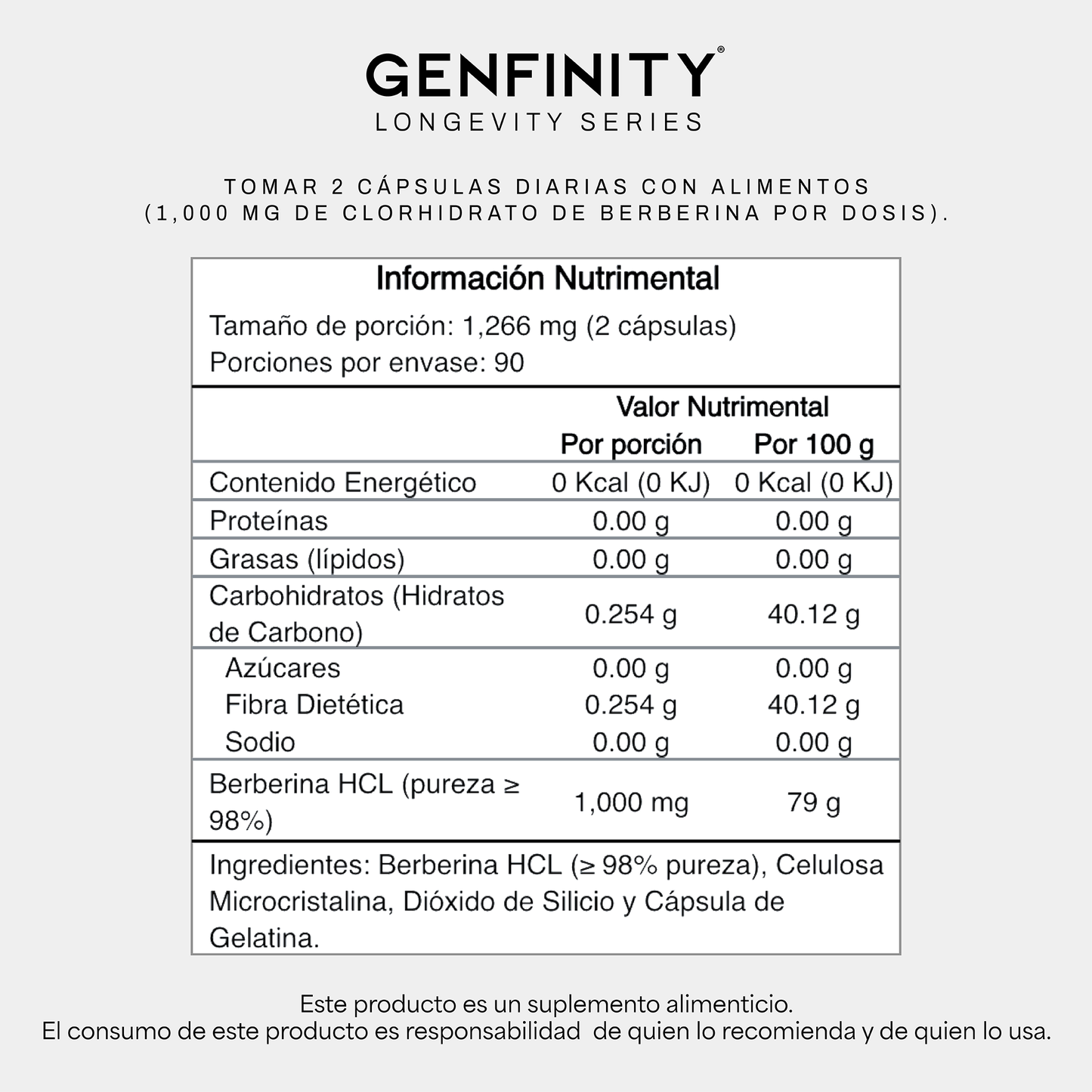 Genfinity Berberina Longevity Series Cápsulas 180 Cáps