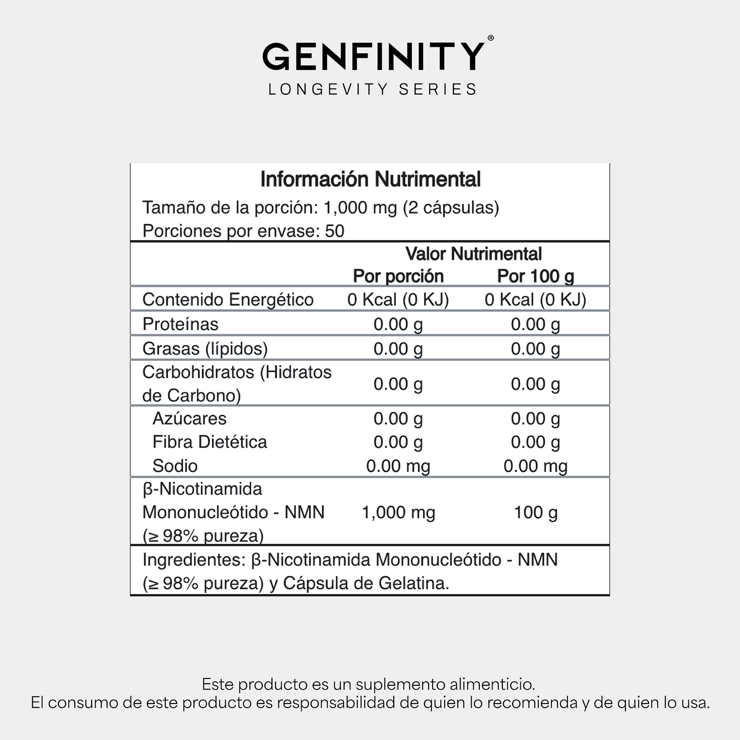 NMN Ultra Pure | 1,000 mg Reales por Dosis | 100 Cápsulas | Energía Celular y Longevidad Avanzada | Alta Absorción | Sin Rellenos ni Mezclas - Calidad Premium