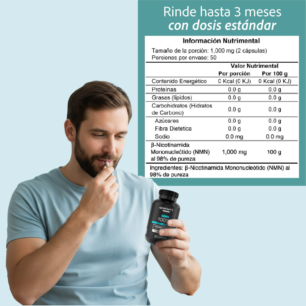 NMN Ultra Pure | 1,000 mg Reales por Dosis | 100 Cápsulas | Energía Celular y Longevidad Avanzada | Alta Absorción | Sin Rellenos ni Mezclas - Calidad Premium