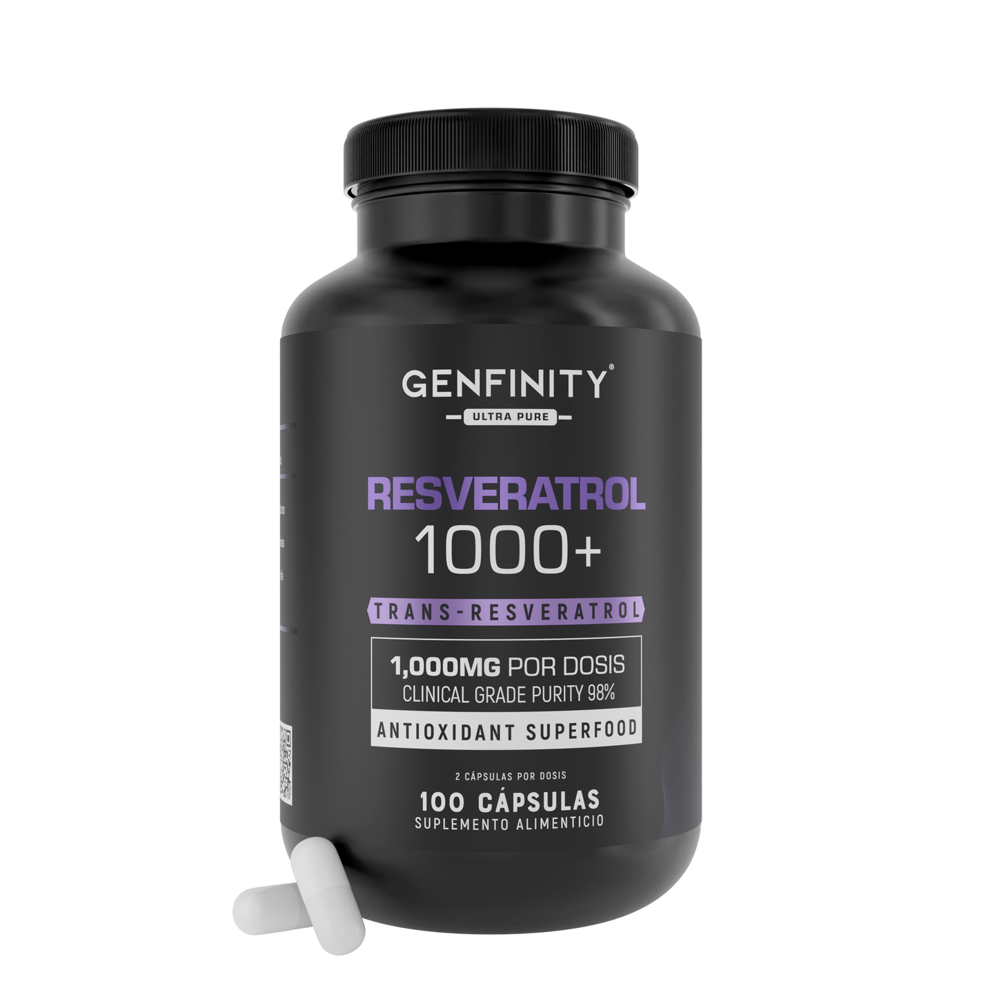 Resveratrol 98% Pureza | 1000 mg Reales por Dosis | 100 Cápsulas | Antioxidante Avanzado | Alta Potencia – Sin Rellenos ni Mezclas