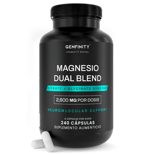Magnesio Dual Blend 700 mg – 240 Cápsulas | Magnesio Citrato y Glicinato de Alta Absorción | Fórmula de Pureza Clínica
