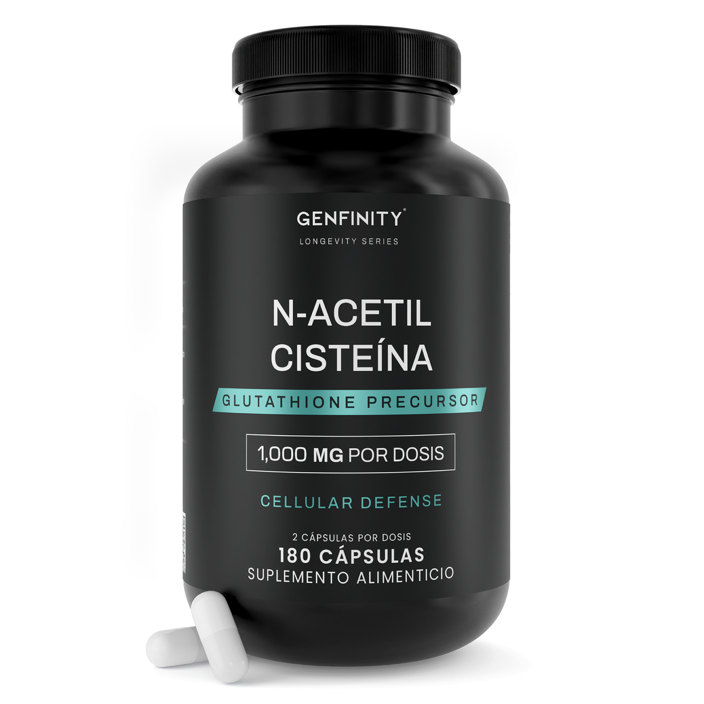 Genfinity N-Acetil Cisteína (NAC) 1,000 mg por Dosis, 180 Cápsulas, Pureza ≥98% Grado Clínico, Suplemento Alimenticio