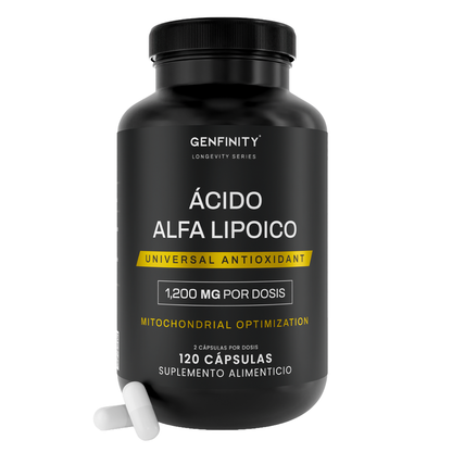 Genfinity Ácido Alfa Lipoico (ALA) 1,200 mg por Dosis, 120 Cápsulas, Pureza ≥98% Grado Clínico, Suplemento Alimenticio