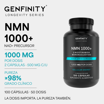 NMN Ultra Pure | 1,000 mg Reales por Dosis | 100 Cápsulas | Energía Celular y Longevidad Avanzada | Alta Absorción | Sin Rellenos ni Mezclas - Calidad Premium