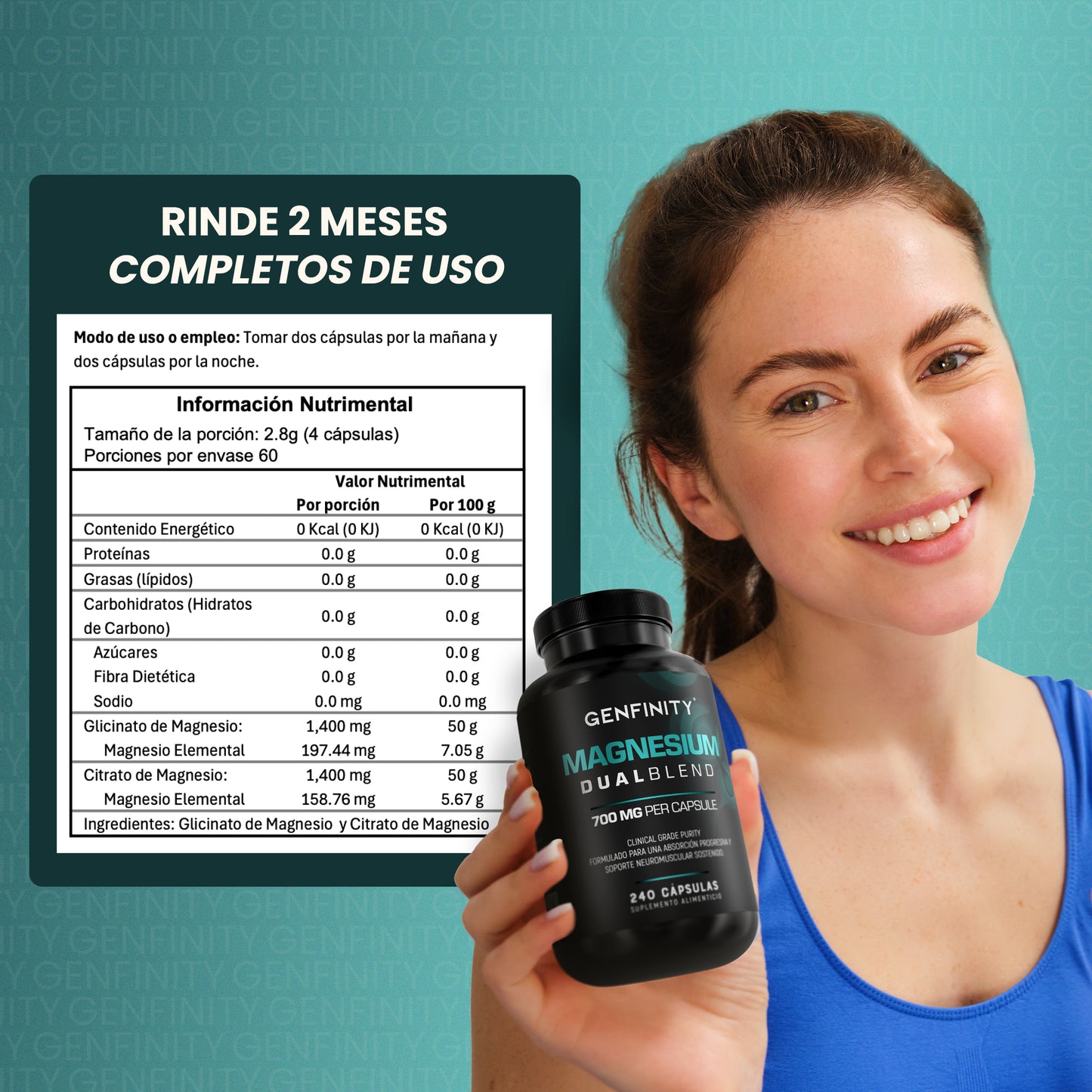 Magnesio Dual Blend 700 mg – 240 Cápsulas | Magnesio Citrato y Glicinato de Alta Absorción | Fórmula de Pureza Clínica