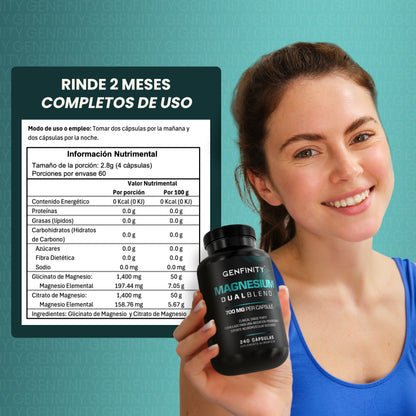 Magnesio Dual Blend 700 mg – 240 Cápsulas | Magnesio Citrato y Glicinato de Alta Absorción | Fórmula de Pureza Clínica