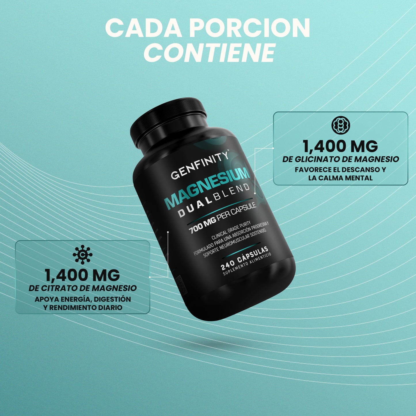 Magnesio Dual Blend 700 mg – 240 Cápsulas | Magnesio Citrato y Glicinato de Alta Absorción | Fórmula de Pureza Clínica