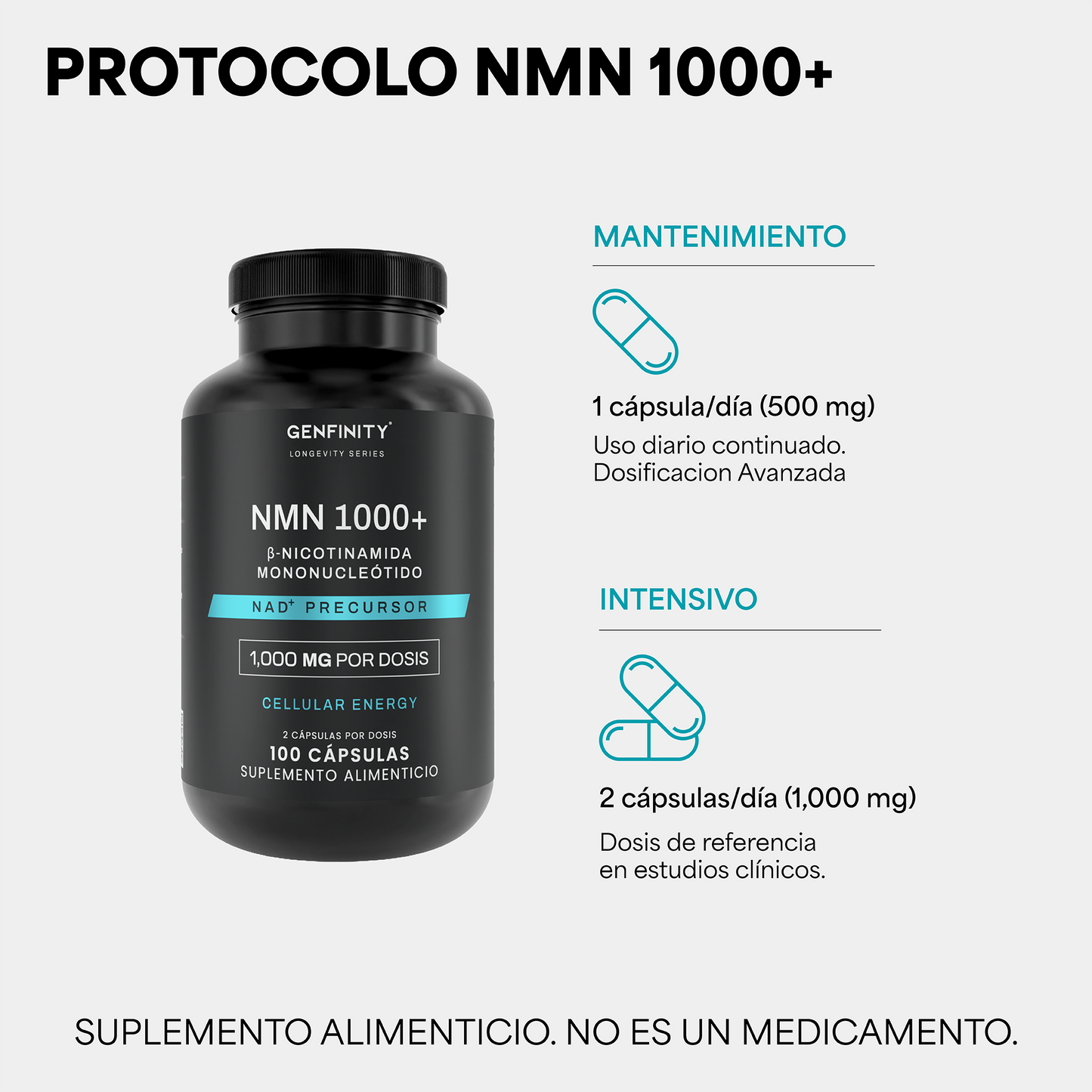 NMN Ultra Pure | 1,000 mg Reales por Dosis | 100 Cápsulas | Energía Celular y Longevidad Avanzada | Alta Absorción | Sin Rellenos ni Mezclas - Calidad Premium