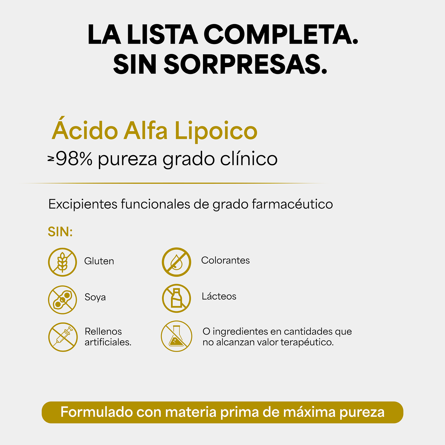 Genfinity Ácido Alfa Lipoico (ALA) 1,200 mg por Dosis, 120 Cápsulas, Pureza ≥98% Grado Clínico, Suplemento Alimenticio