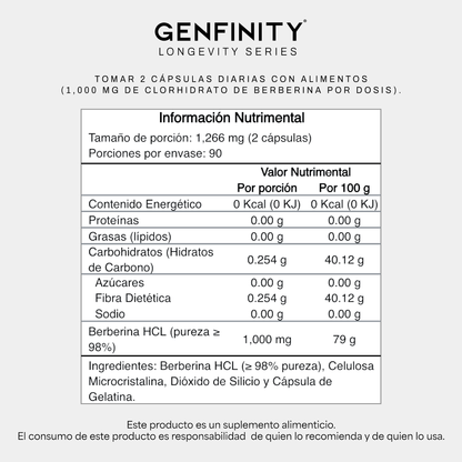 Genfinity Berberina Longevity Series Cápsulas 180 Cáps