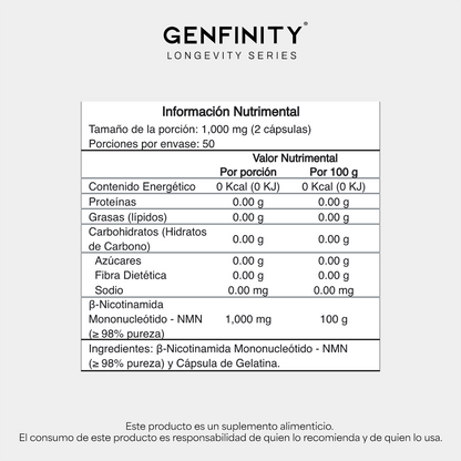 NMN Ultra Pure | 1,000 mg Reales por Dosis | 100 Cápsulas | Energía Celular y Longevidad Avanzada | Alta Absorción | Sin Rellenos ni Mezclas - Calidad Premium