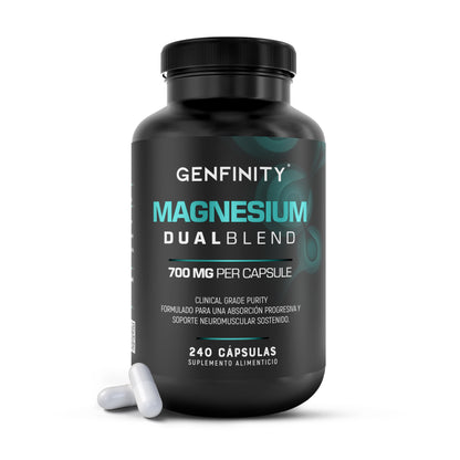 Magnesio Dual Blend 700 mg – 240 Cápsulas | Magnesio Citrato y Glicinato de Alta Absorción | Fórmula de Pureza Clínica