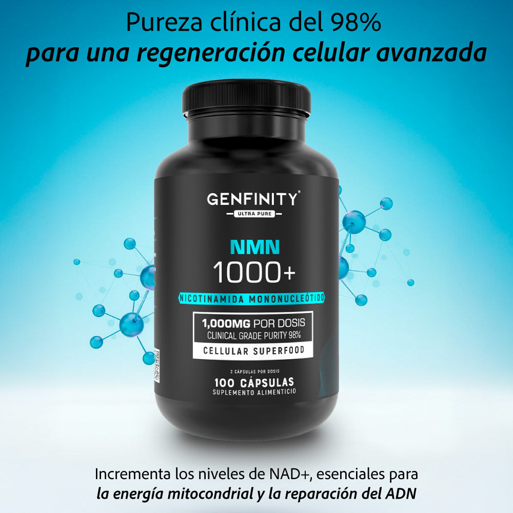 NMN Ultra Pure | 1,000 mg Reales por Dosis | 100 Cápsulas | Energía Celular y Longevidad Avanzada | Alta Absorción | Sin Rellenos ni Mezclas - Calidad Premium